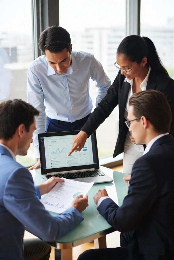 Team reviewing an accounting firm website audit with technical and content notes.