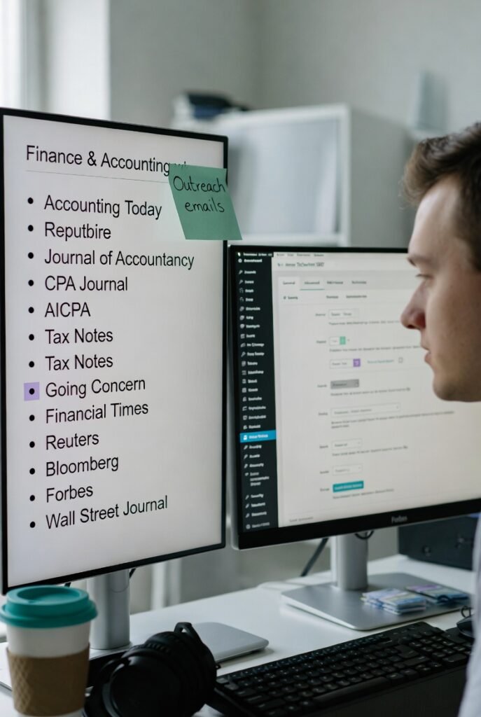 SEO specialist implementing link-building and technical fixes for an accounting firm site.